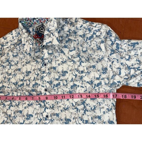Robert Graham Blue Hagerman Classic Short Sleeve Button-Up Shirt Men's Size M - Picture 6 of 9